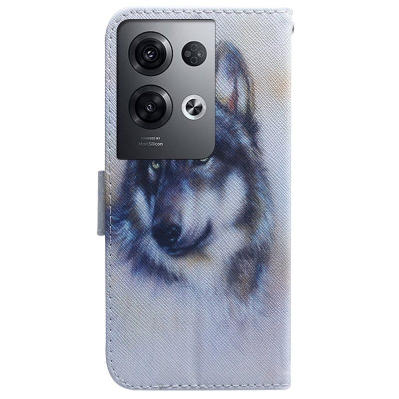 Leren Hoesje voor Oppo Reno 8 Pro Met Ketting Strappy Aquarel Hond