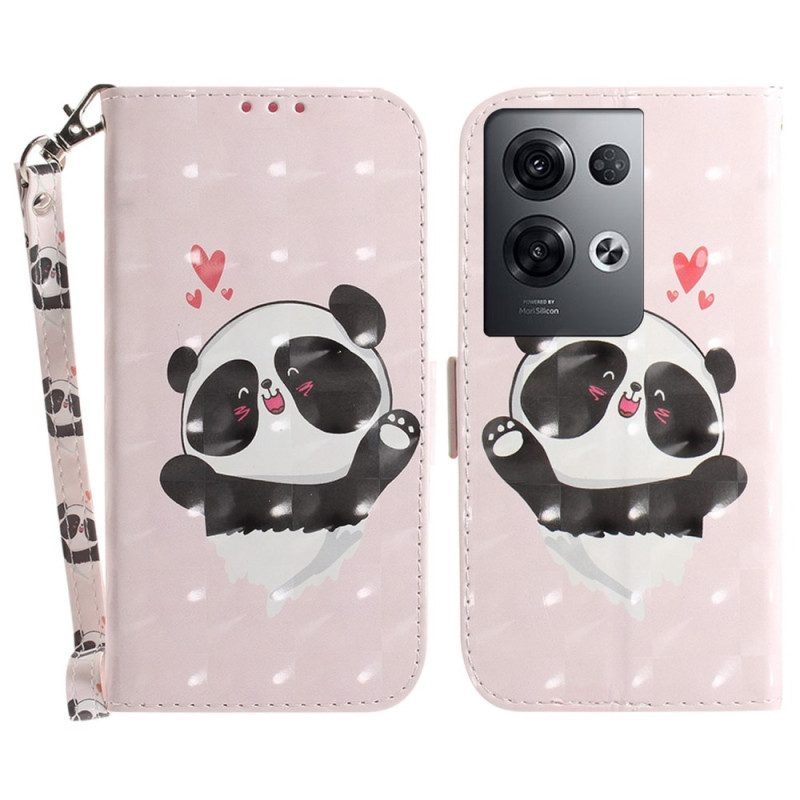 Leren Hoesje voor Oppo Reno 8 Pro Panda Love Met Sleutelkoord