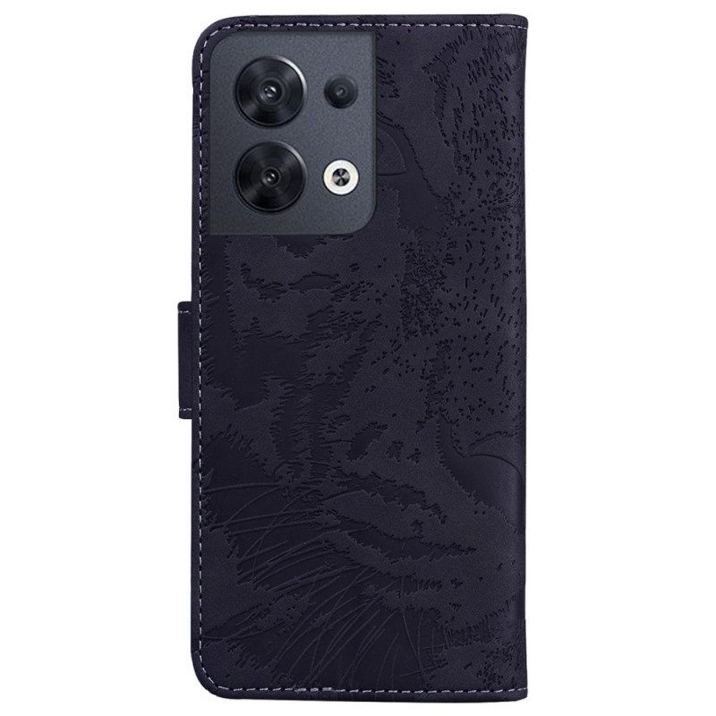 Leren Hoesje voor Oppo Reno 8 Tijger Voetafdruk