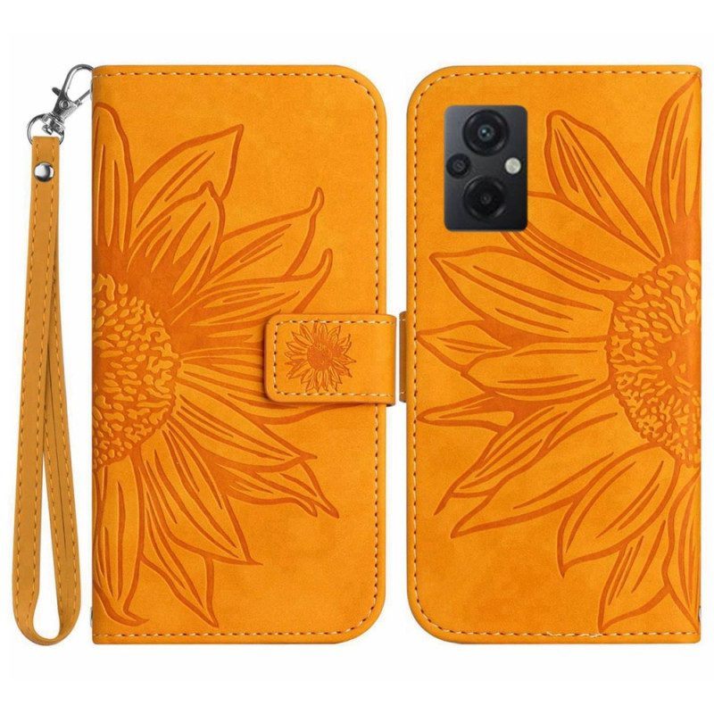 Leren Hoesje voor Poco M5 Zonnebloem Met Lanyard