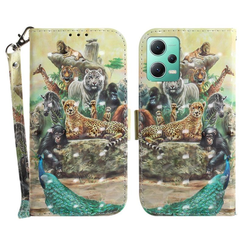 Leren Hoesje voor Poco X5 5G Met Ketting String Safari Dieren