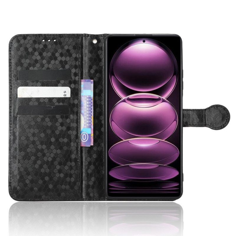 Leren Hoesje voor Poco X5 Pro 5G Met Ketting Strappy-patroon In 3d