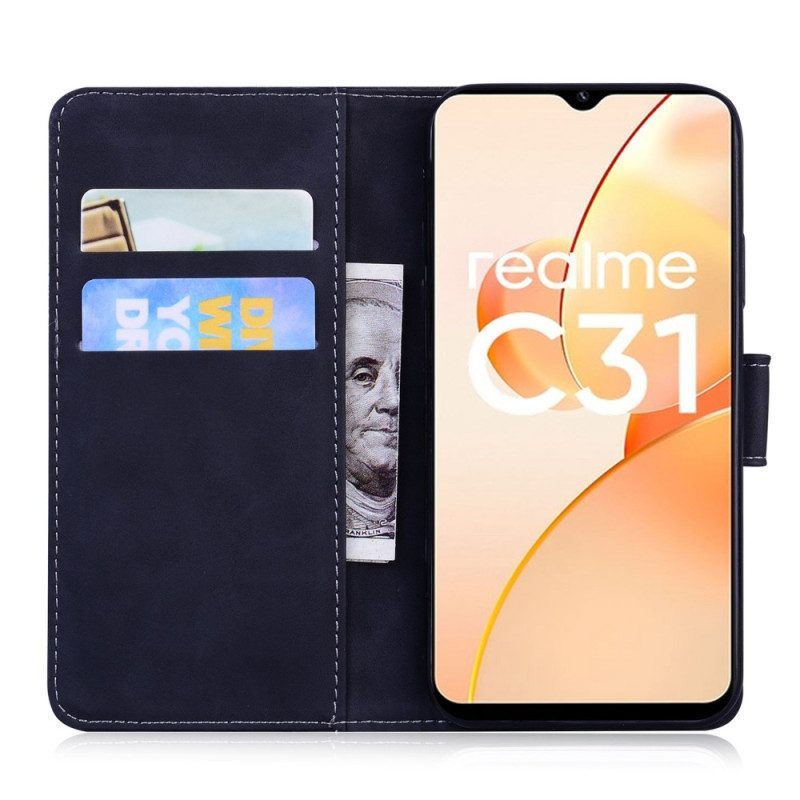 Leren Hoesje voor Realme C31 Vlinder Van Imitatieleer