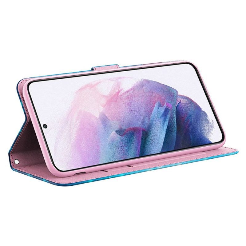 Leren Hoesje voor Samsung Galaxy A14 / A14 5G Met Ketting Bloeiende Tak Met Riem