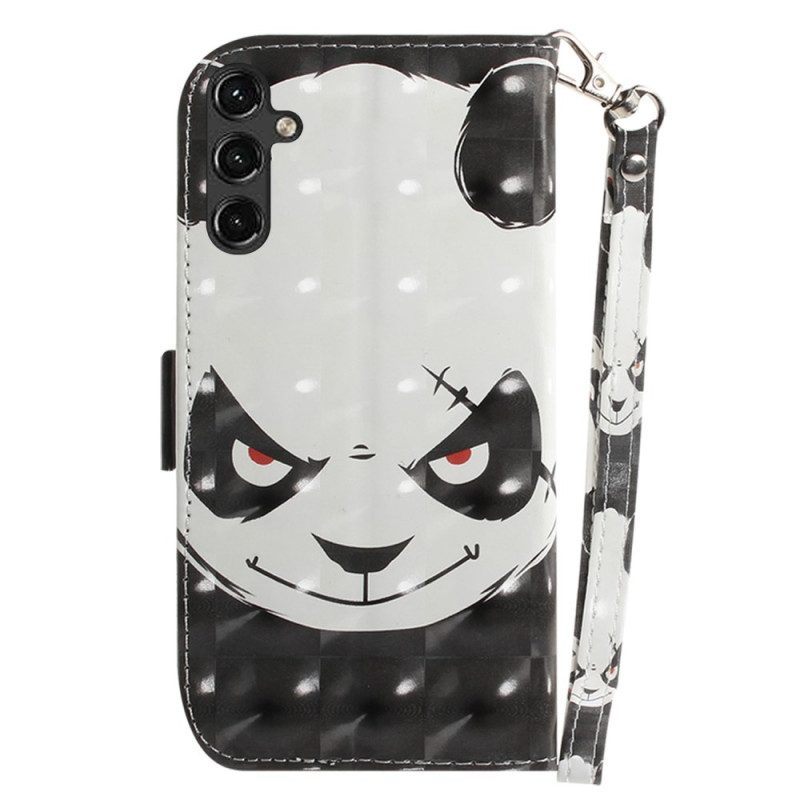 Leren Hoesje voor Samsung Galaxy A14 / A14 5G Met Ketting Boze Panda Met Lanyard