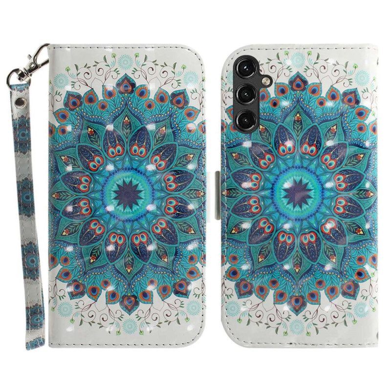 Leren Hoesje voor Samsung Galaxy A14 / A14 5G Met Ketting Strakke Mandala