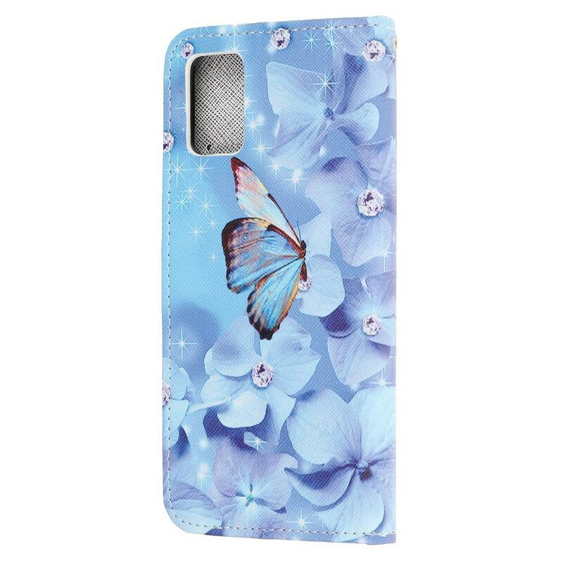 Leren Hoesje voor Samsung Galaxy A52 4G / A52 5G / A52s 5G Met Ketting Strappy Diamanten Vlinders