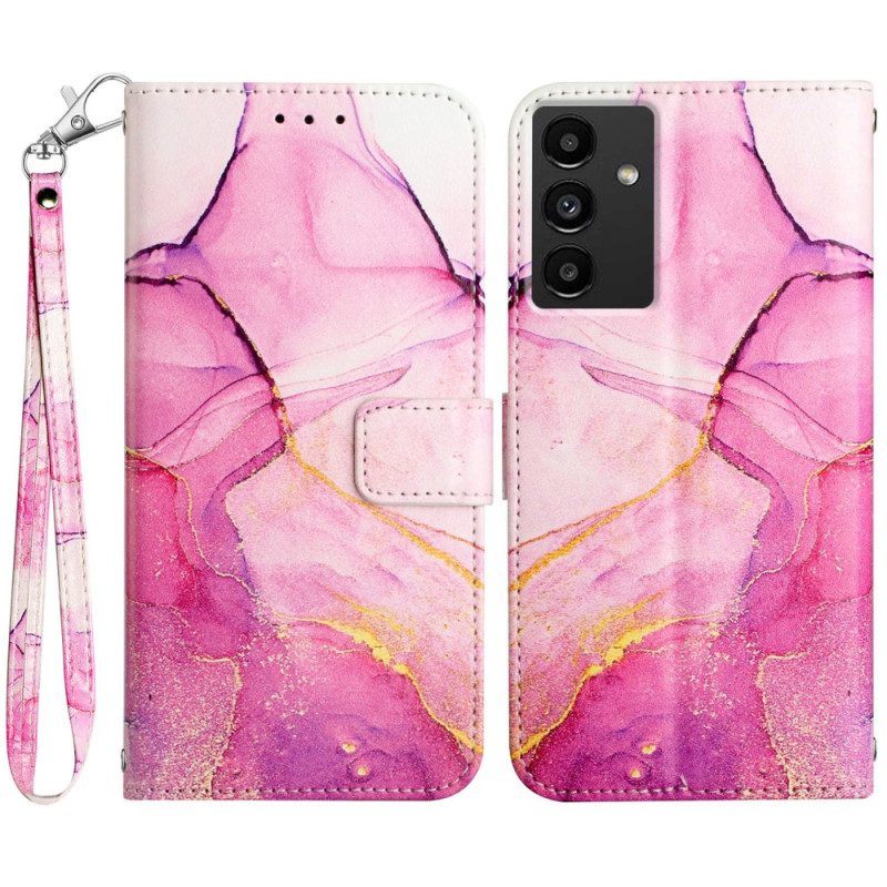 Leren Hoesje voor Samsung Galaxy A54 5G Met Ketting Marmer Strippen