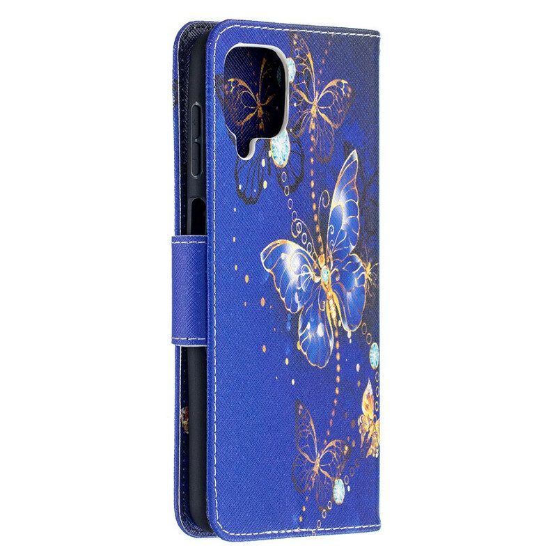 Leren Hoesje voor Samsung Galaxy M12 / A12 Gouden Vlinders