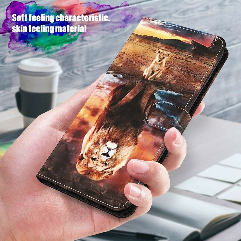 Leren Hoesje voor Samsung Galaxy M12 / A12 Lichtvlek Leeuw Met Lanyard