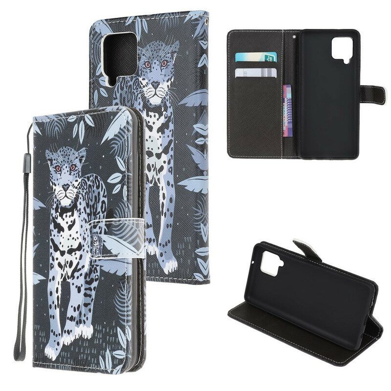 Leren Hoesje voor Samsung Galaxy M12 / A12 Met Ketting Luipaard Met Bandjes