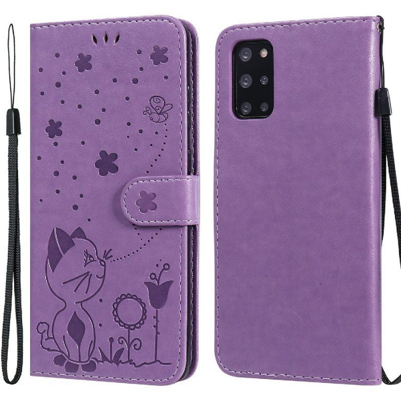 Leren Hoesje voor Samsung Galaxy S20 Plus / S20 Plus 5G Met Ketting Kat En Bij Met Lanyard