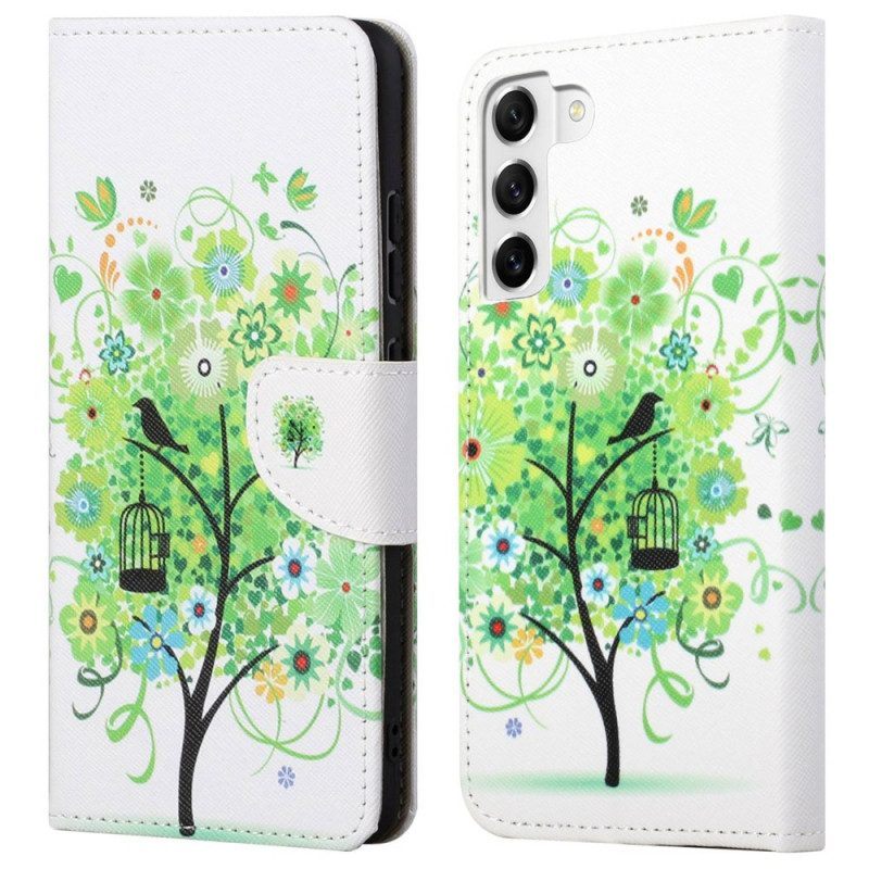 Leren Hoesje voor Samsung Galaxy S23 5G Boom Met Groene Bladeren