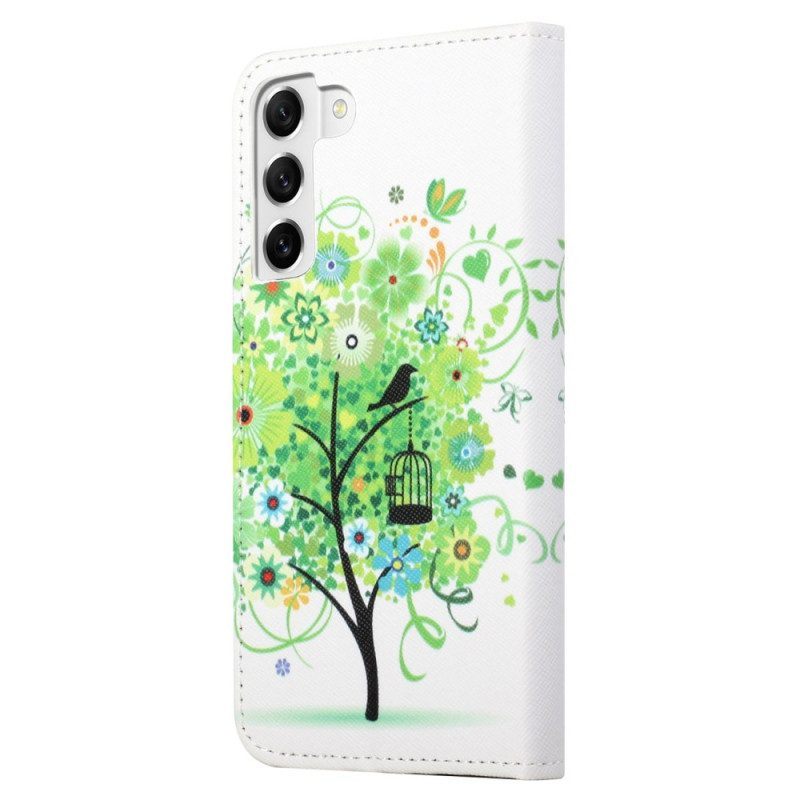 Leren Hoesje voor Samsung Galaxy S23 5G Boom Met Groene Bladeren