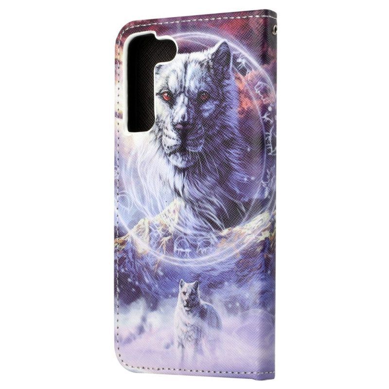 Leren Hoesje voor Samsung Galaxy S23 5G Met Ketting Lanyard Wolf