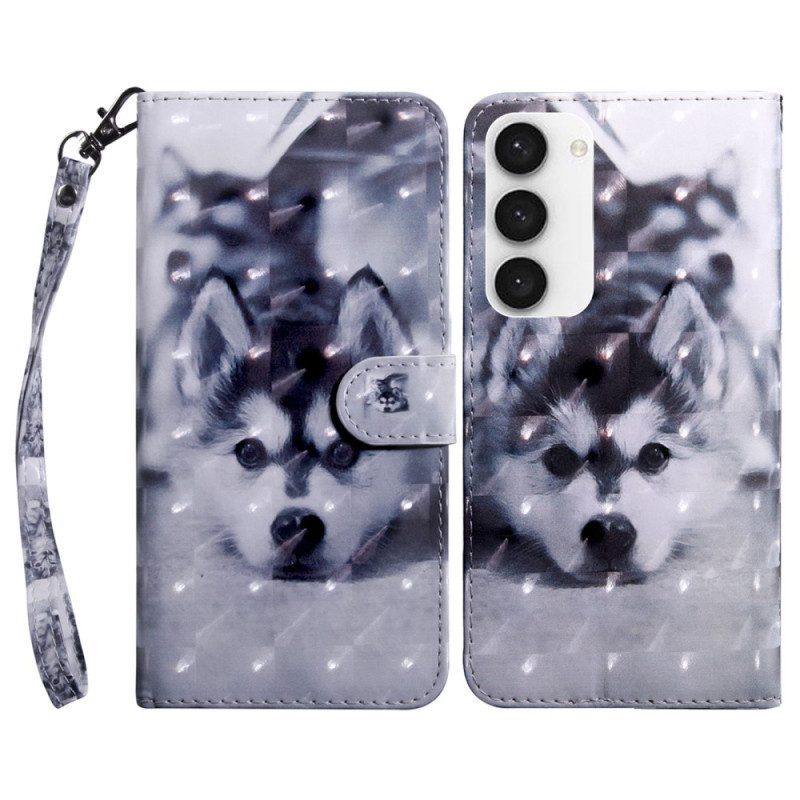 Leren Hoesje voor Samsung Galaxy S23 5G Met Ketting String Husky