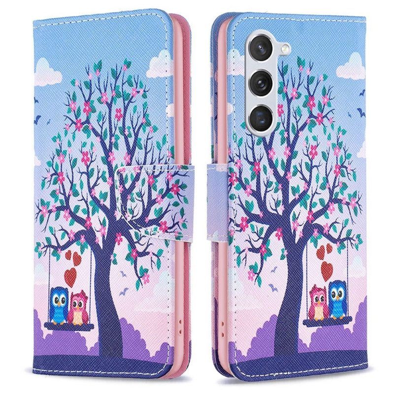 Leren Hoesje voor Samsung Galaxy S23 5G Uilen Op De Schommel