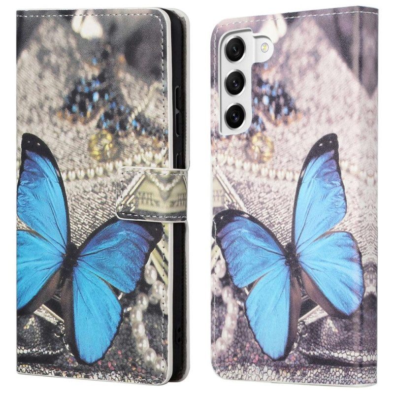 Leren Hoesje voor Samsung Galaxy S23 Plus 5G Blauwe Vlinder