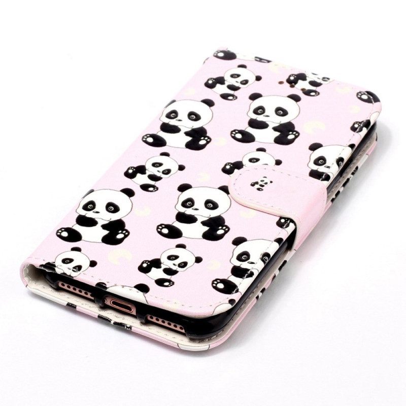 Leren Hoesje voor Samsung Galaxy S23 Plus 5G Met Ketting Panda's Met Bandjes