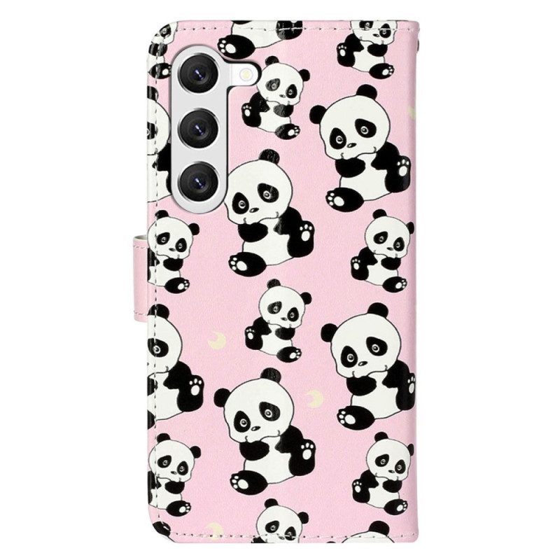 Leren Hoesje voor Samsung Galaxy S23 Plus 5G Met Ketting Panda's Met Bandjes