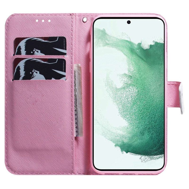 Leren Hoesje voor Samsung Galaxy S23 Plus 5G Roze Bloem