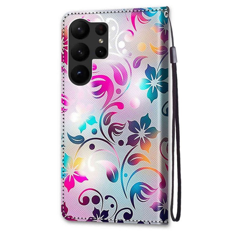 Leren Hoesje voor Samsung Galaxy S23 Ultra 5G Grafisch Met Lanyard