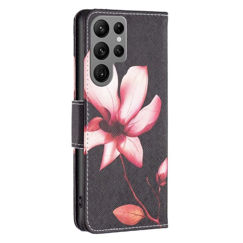 Leren Hoesje voor Samsung Galaxy S23 Ultra 5G Roze Bloem