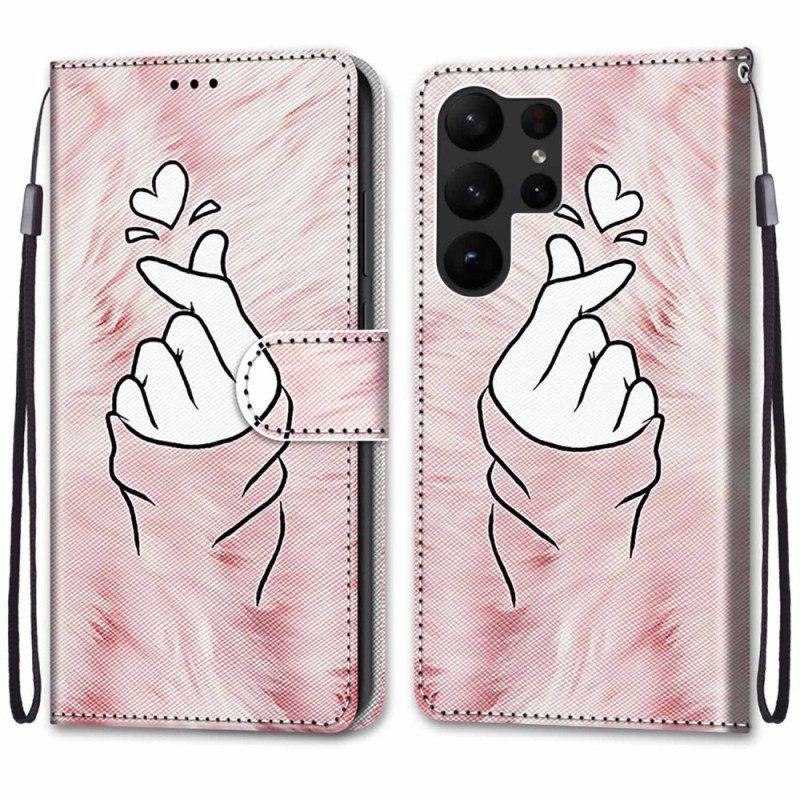 Leren Hoesje voor Samsung Galaxy S23 Ultra 5G Vinger Hart