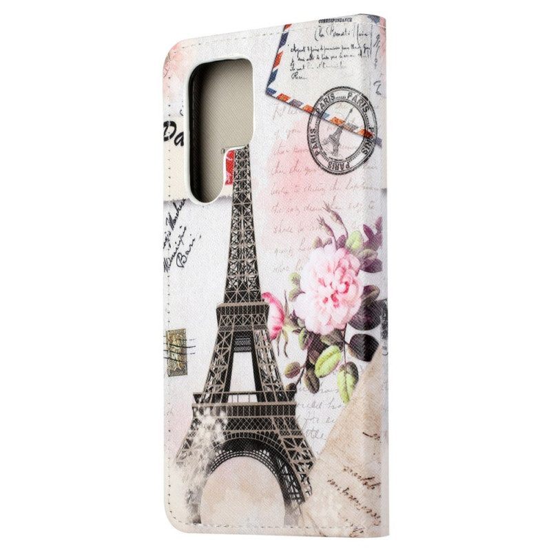 Leren Hoesje voor Samsung Galaxy S23 Ultra 5G Vintage Eiffeltoren