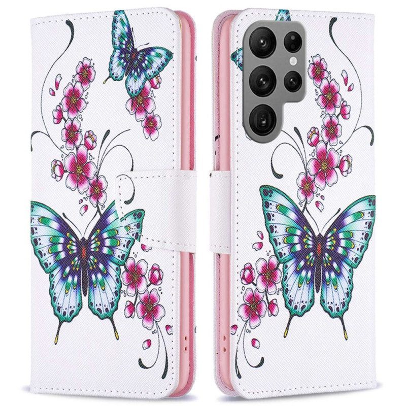 Leren Hoesje voor Samsung Galaxy S23 Ultra 5G Weiger Vlinders