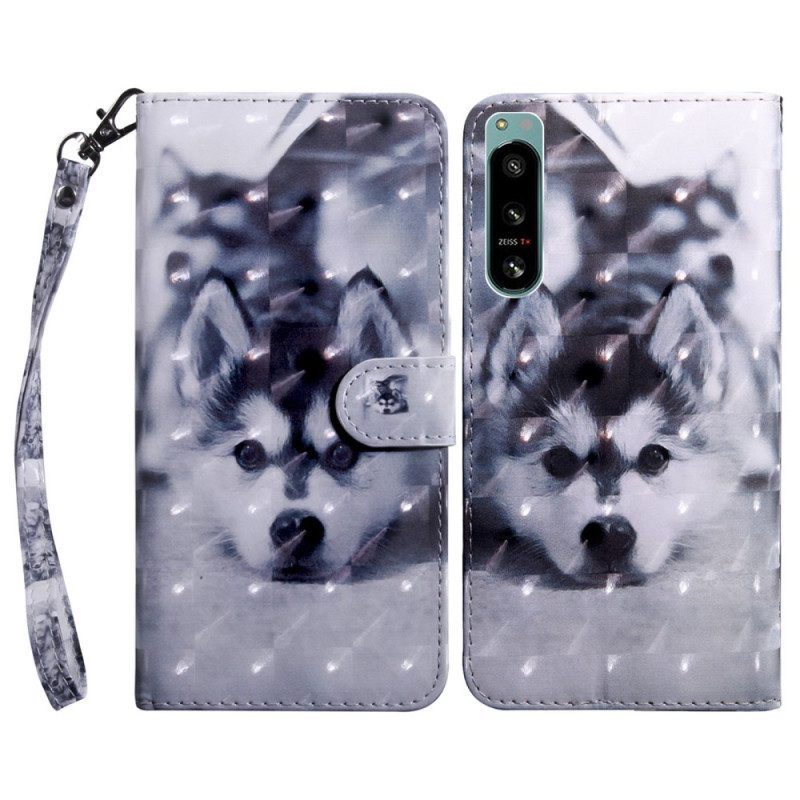 Leren Hoesje voor Sony Xperia 5 IV Husky Hond Met Koord