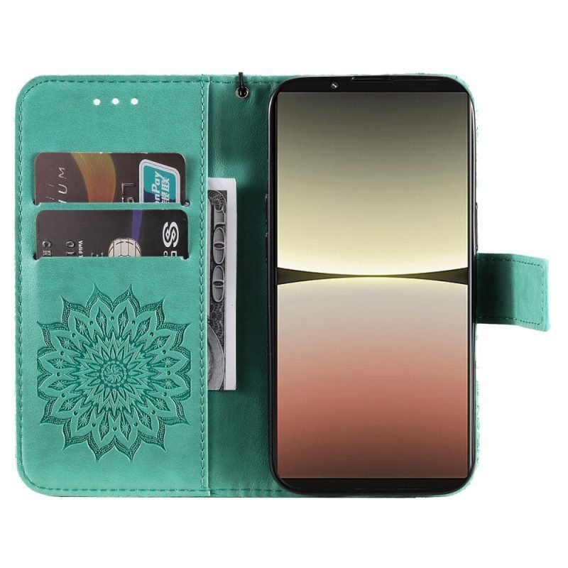 Leren Hoesje voor Sony Xperia 5 IV Mandala Zon Met Lanyard