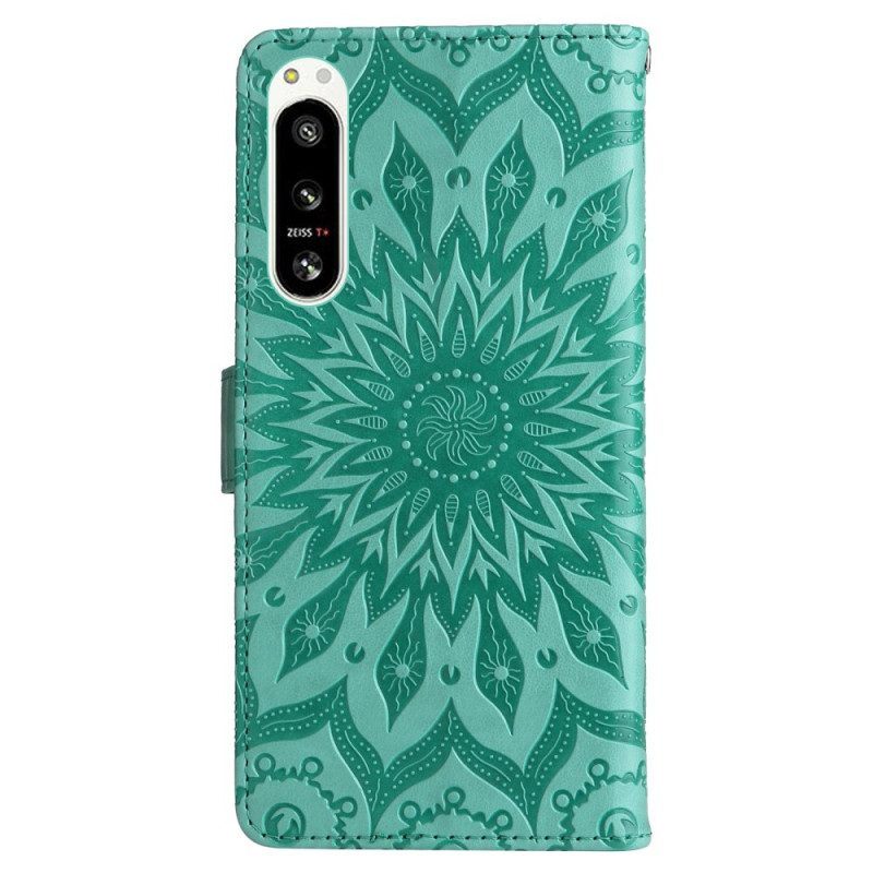 Leren Hoesje voor Sony Xperia 5 IV Mandala Zon Met Lanyard