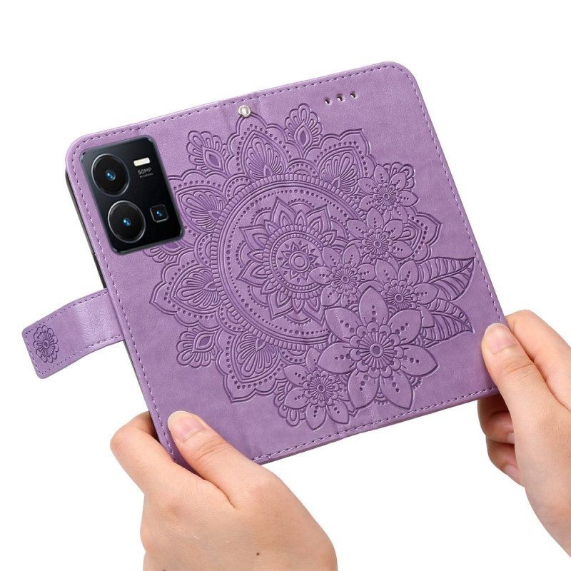 Leren Hoesje voor Vivo Y35 Met Ketting Strakke Mandala