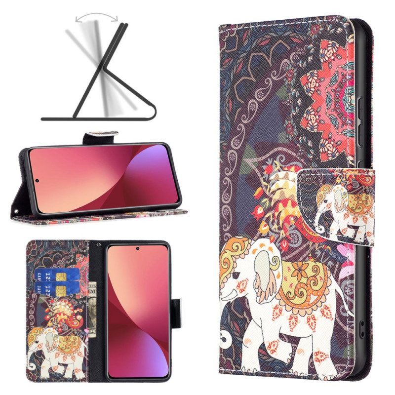 Leren Hoesje voor Xiaomi 12 / 12X Indische Olifanten