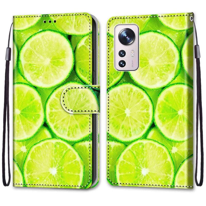 Leren Hoesje voor Xiaomi 12 / 12X Met Ketting Limoenen Strippen