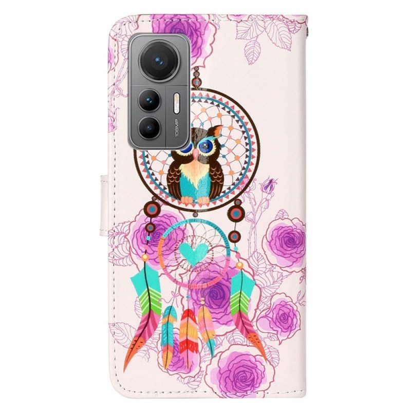 Leren Hoesje voor Xiaomi 12 Lite Met Ketting Uil Dromenvanger Met Riem