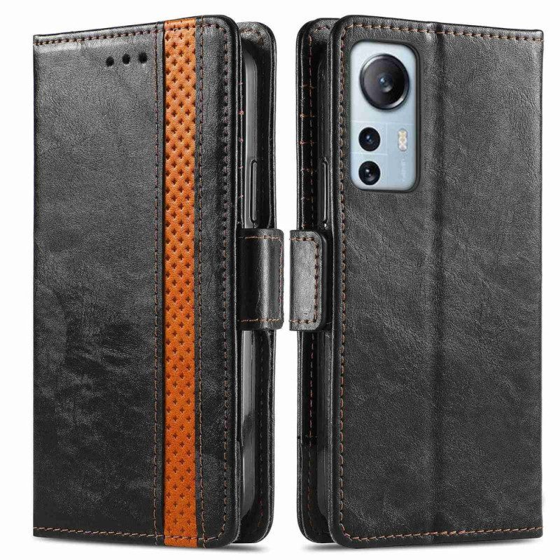 Leren Hoesje voor Xiaomi 12 Lite Tweekleurige Dubbele Sluiting