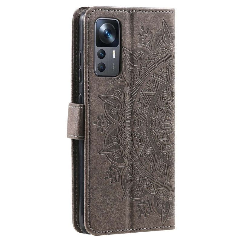 Leren Hoesje voor Xiaomi 12T / 12T Pro Mandala Zon Met Lanyard