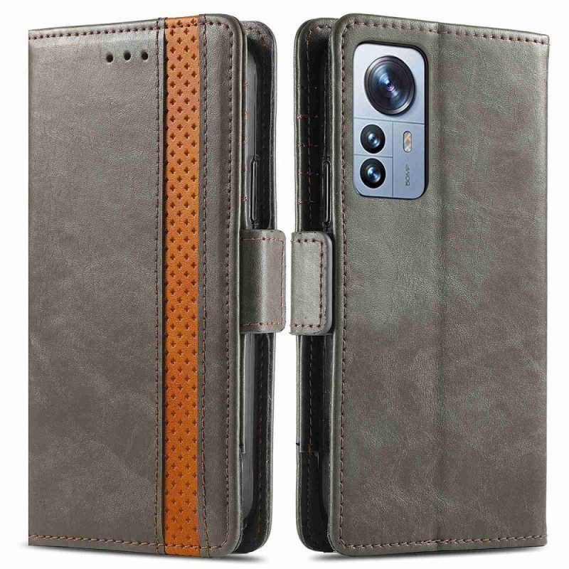 Leren Hoesje voor Xiaomi 12T / 12T Pro Tweekleurige Dubbele Sluiting