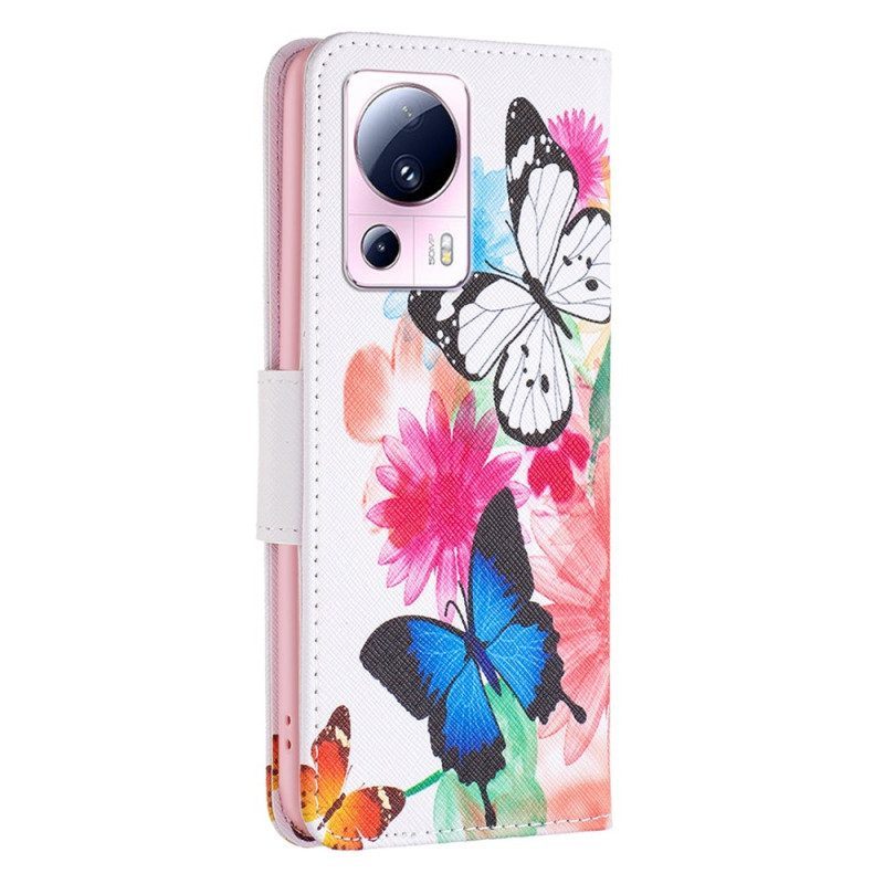 Leren Hoesje voor Xiaomi 13 Lite Aquarel Vlinders