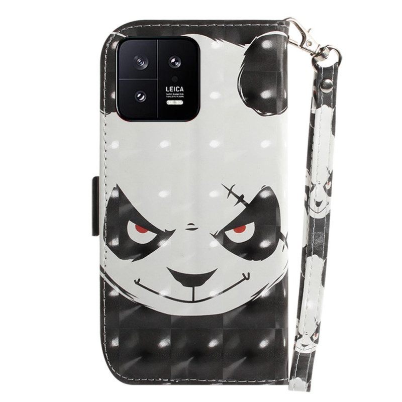 Leren Hoesje voor Xiaomi 13 Met Ketting Boze Panda Met Lanyard