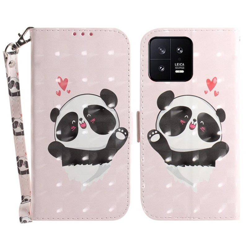 Leren Hoesje voor Xiaomi 13 Met Ketting Panda Love Met Sleutelkoord