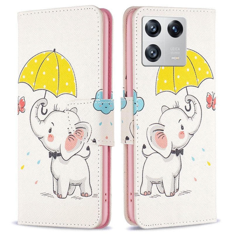 Leren Hoesje voor Xiaomi 13 Olifanten Paraplu