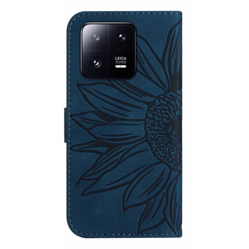 Leren Hoesje voor Xiaomi 13 Pro Bloem Met Koord