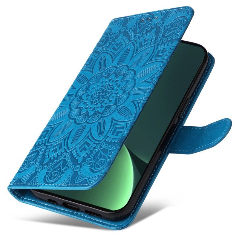 Leren Hoesje voor Xiaomi 13 Pro Mandala Zon Met Lanyard