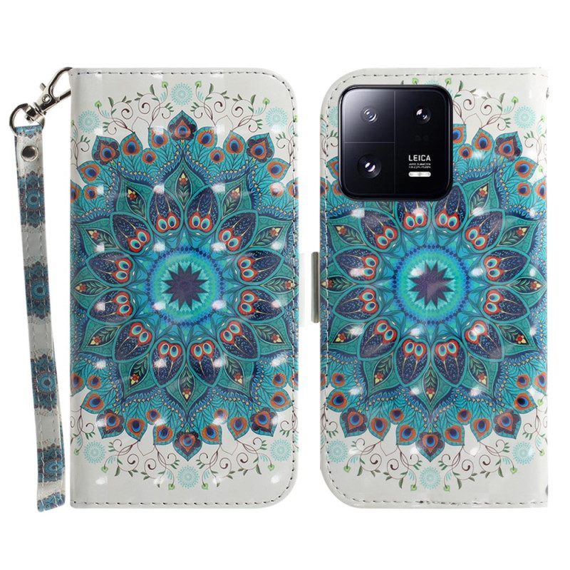 Leren Hoesje voor Xiaomi 13 Pro Met Ketting Strakke Mandala