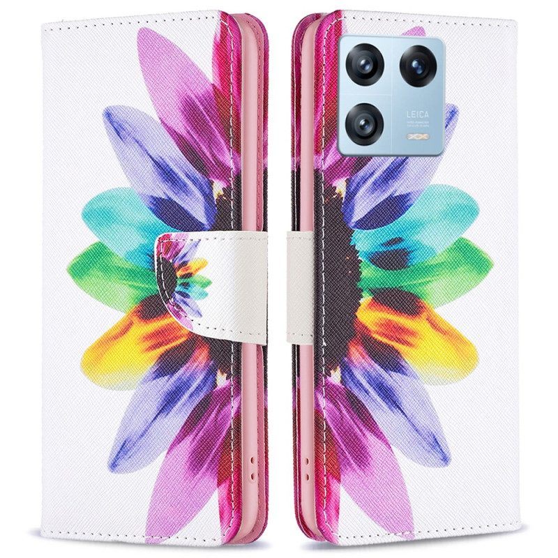 Leren Hoesje voor Xiaomi 13 Pro Waterverf Bloem