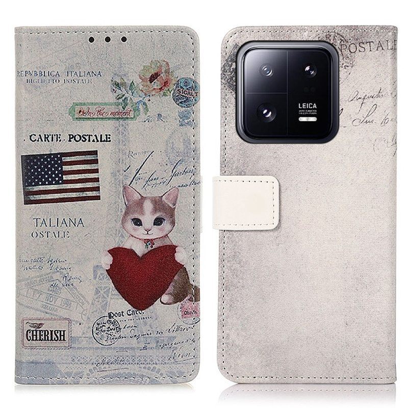 Leren Hoesje voor Xiaomi 13 Reiziger Kat