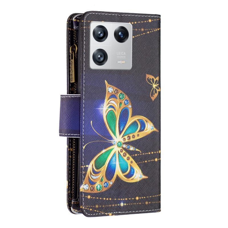 Leren Hoesje voor Xiaomi 13 Vlinders Zak Met Ritssluiting